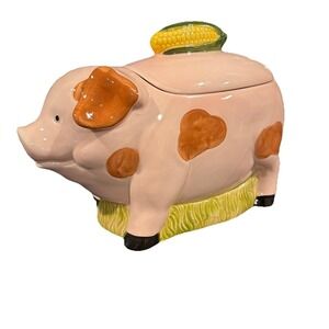 Vtg MCM Ceramic Pig With Corn Cob Cookie Jar 1950s Made In Japan